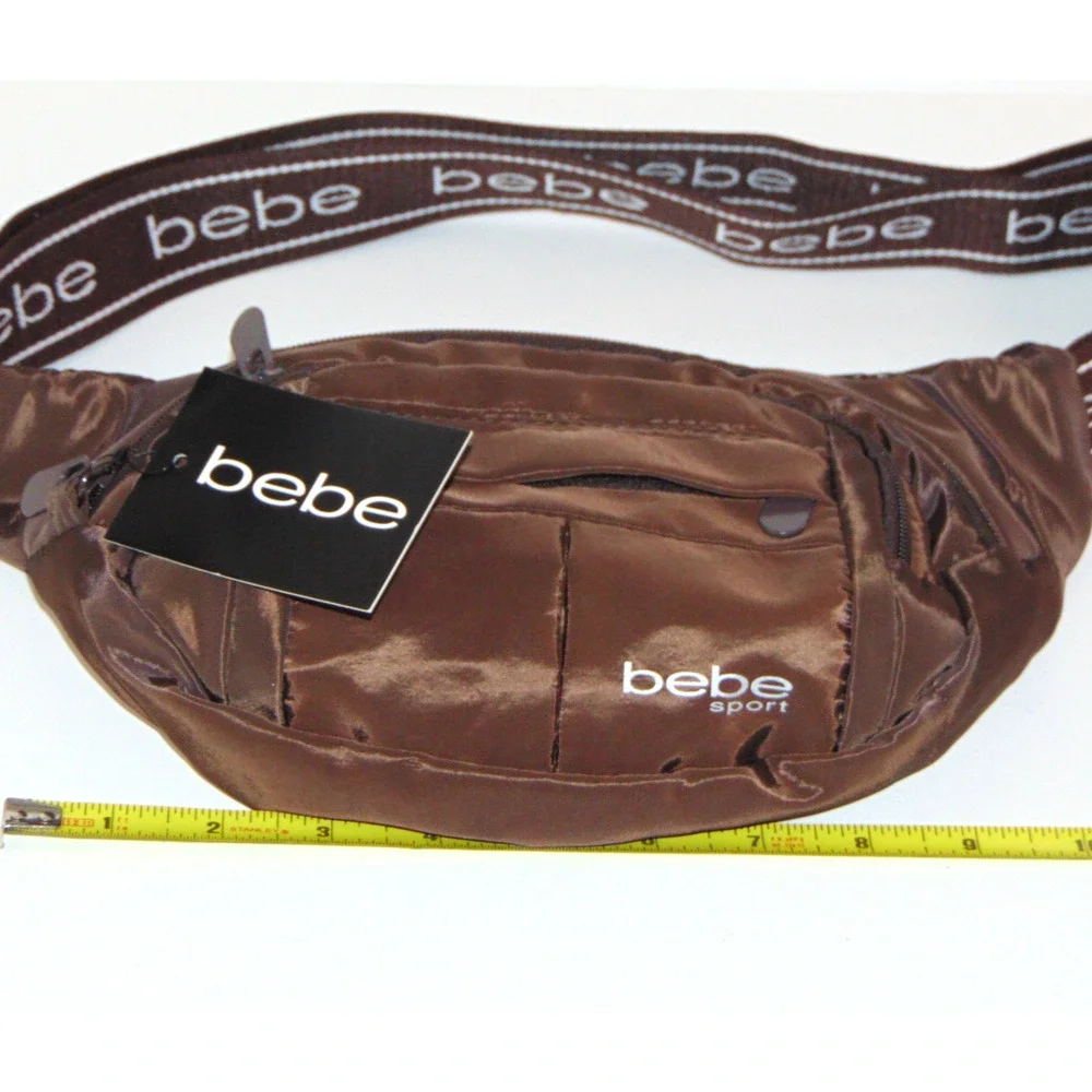Bebe Sport Brown Nylon Waist Bag Fanny Pack Multiple Zip Pockets NWT